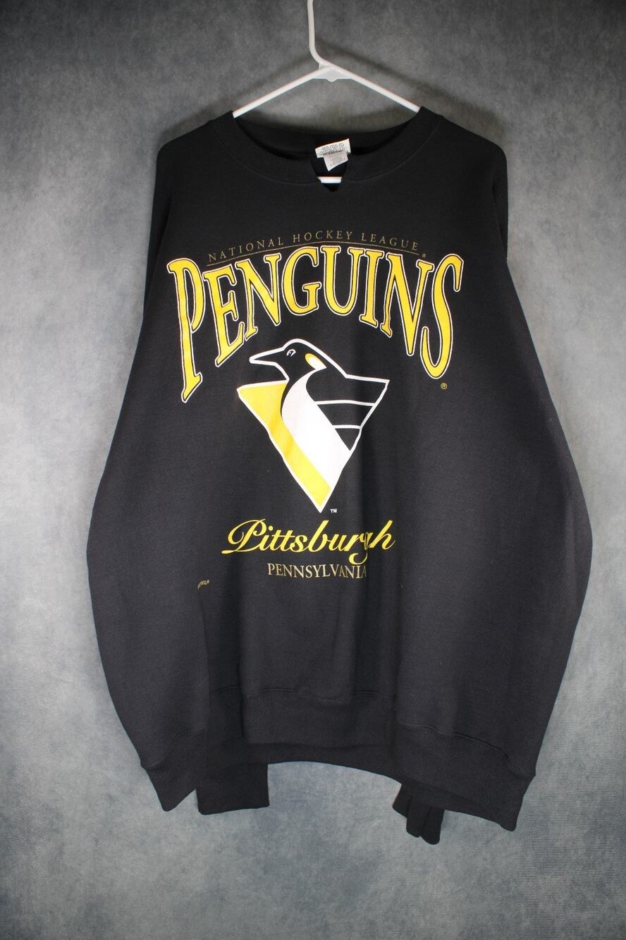 Vintage 90s Pittsburgh Penguins NHL Nutmeg Mills Sweatshirt Mens XXL Black